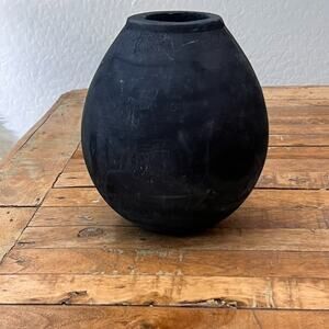 Matte Black Wood Vase 8.75" Contemporary Home Decor